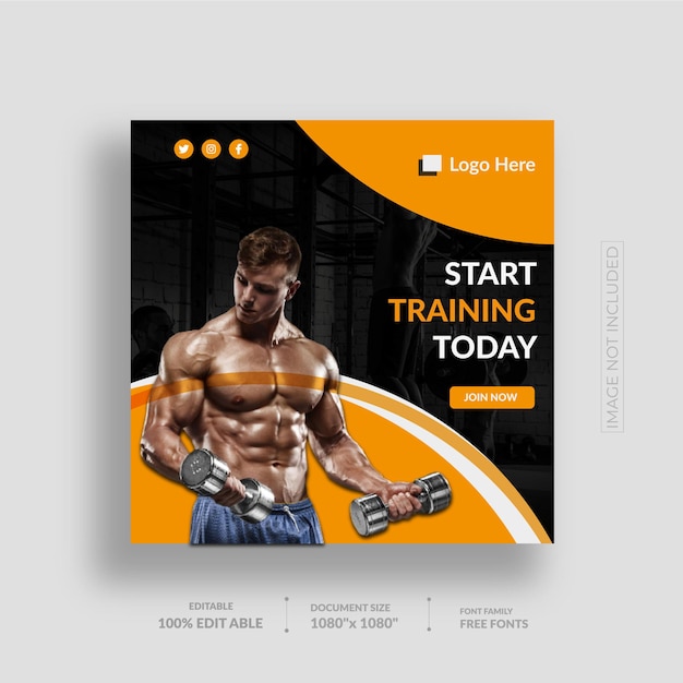 Gym and fitness social media post banner Instagram post design template
