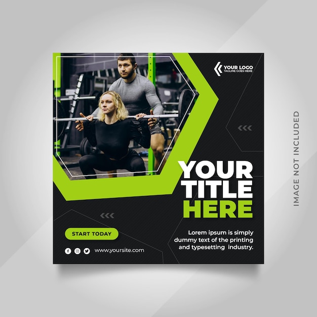 Vector gym and fitness social media post banner or square flyer template