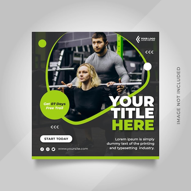 Vector gym and fitness social media post banner or square flyer template