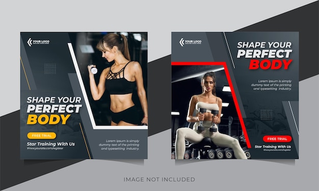 Gym and fitness social media post banner or square flyer template