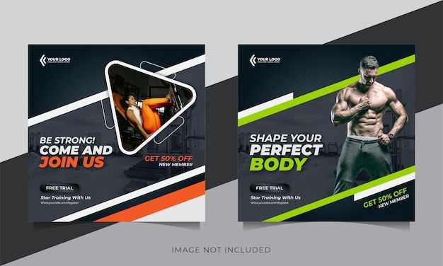 Gym and fitness social media post banner or square flyer template