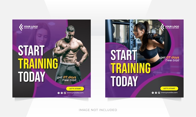 Gym and fitness social media post banner or square flyer template