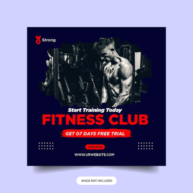 Gym and fitness social media post banner or square flyer template