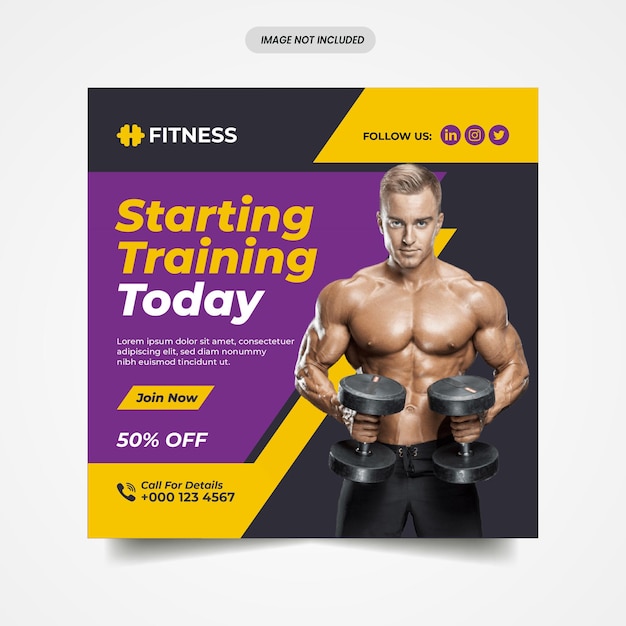 Gym and fitness social media post banner or square flyer template