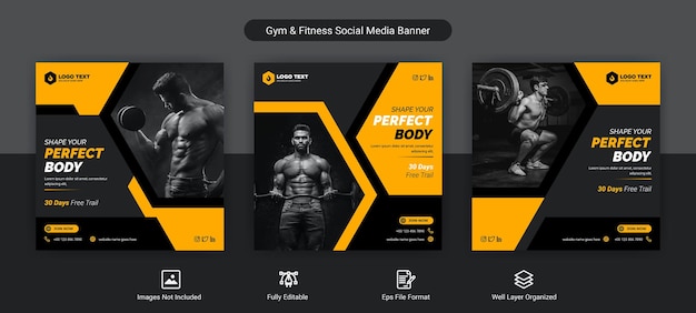 Gym and fitness social media post banner template