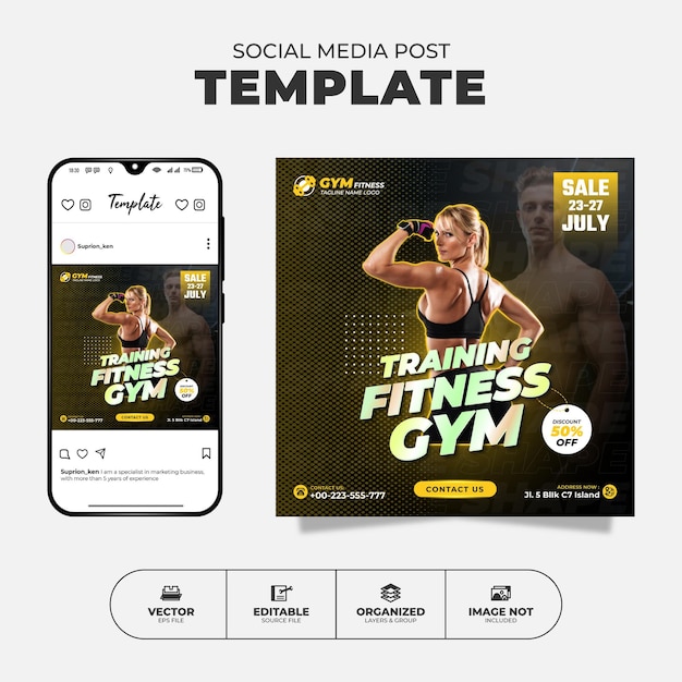 Vector gym fitness social media post and banner template