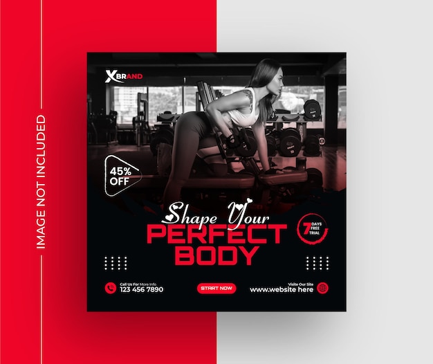 Gym and fitness social media post banner template