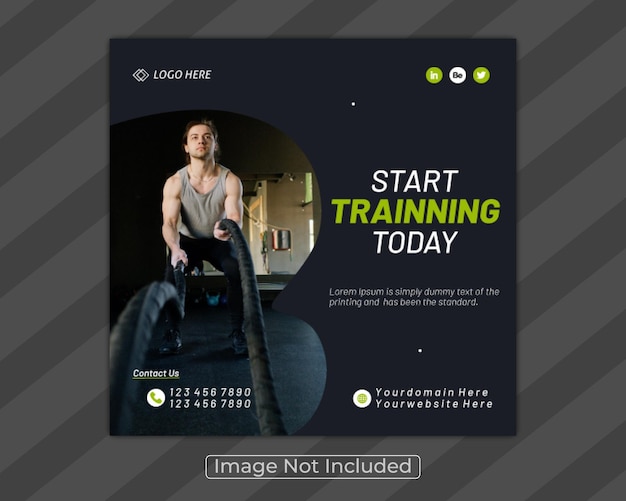 Gym and fitness social media post design web banner template