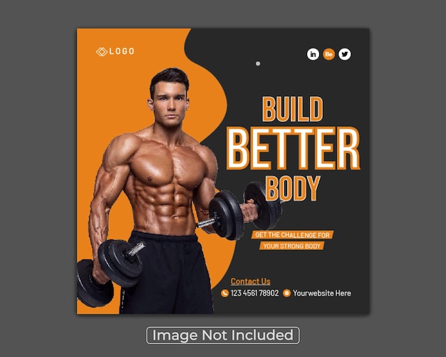 Gym and Fitness social media post design web banner template