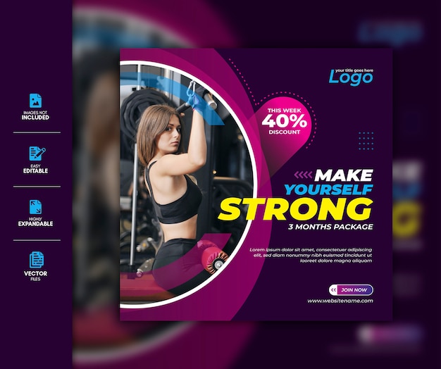 Gym and fitness social media post facebook post instagram story template premium