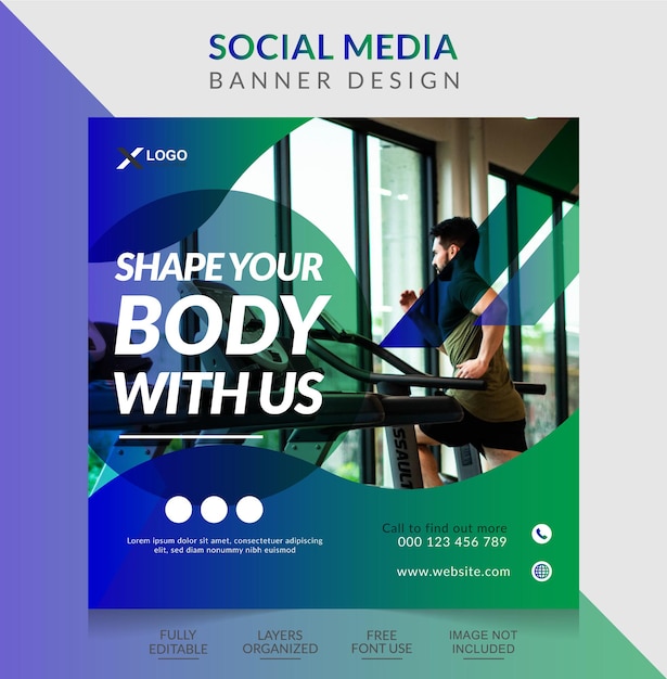Gym and fitness social media post and promotional banner design