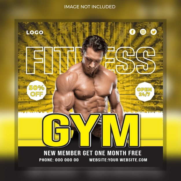 Gym and fitness social media post template banner