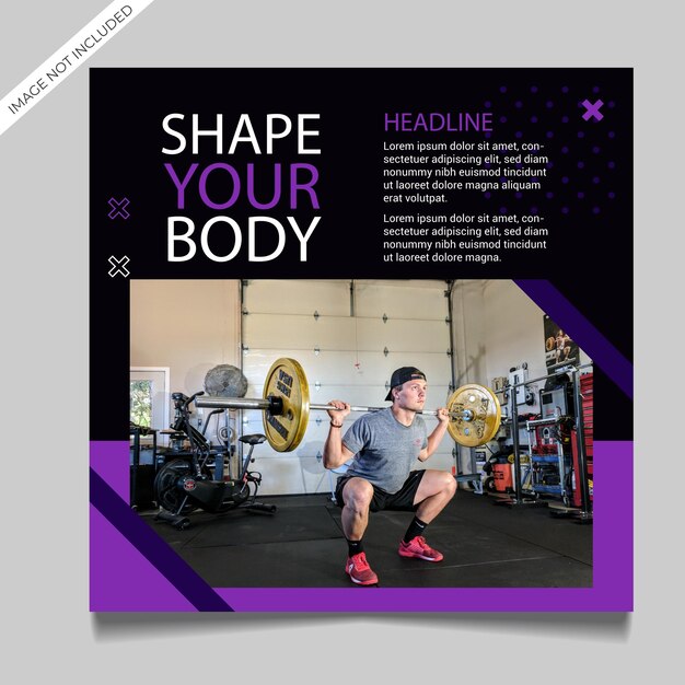 Gym and fitness social media post template design and web template square flyer poster banner