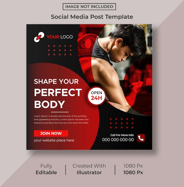 Gym fitness social media post template design