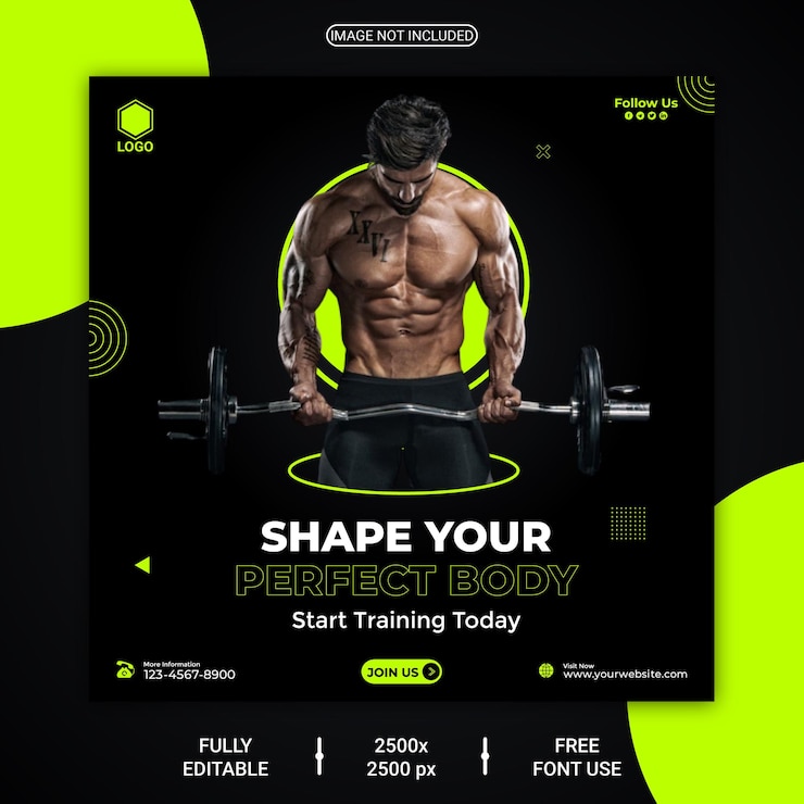 Vector gym fitness social media post template design