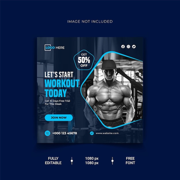 Gym and fitness social media Post template