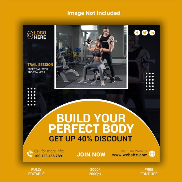 Gym and fitness social media post template