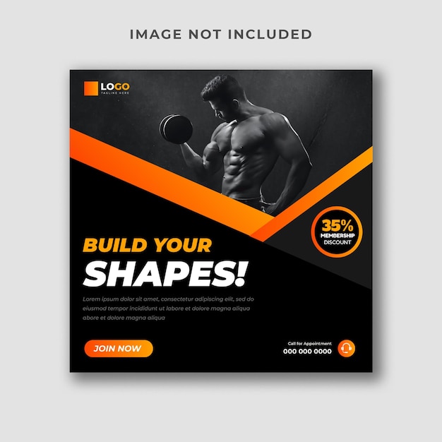 Vector gym fitness social media post and web banner template