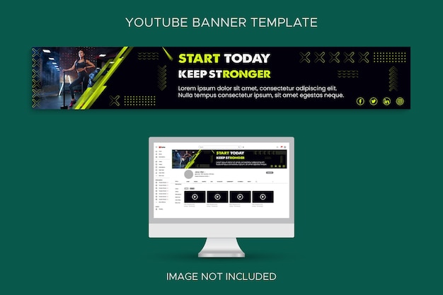 Gym fitness social media YouTube channel profile banner template