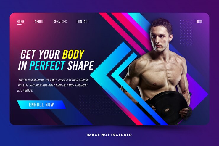 Вектор тренажерный зал фитнес спорт landing page дизайн