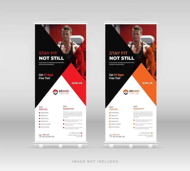 Vector gym fitness sports rollup banner design template