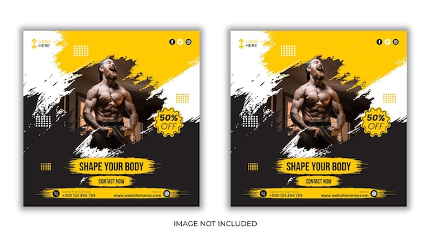 Gym and fitness square flyer banner social media post template