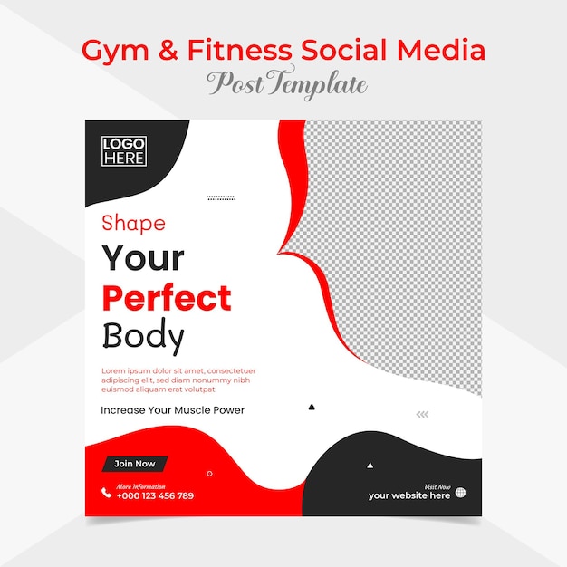 gym and fitness square flyer and facebook and instagram social media post banner template design