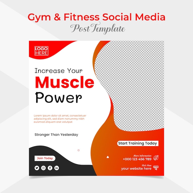 gym and fitness square flyer and facebook and instagram social media post banner template design