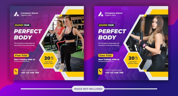 Modello di banner web post social media quadrato palestra e fitness