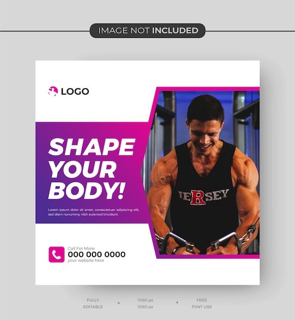 Vector gym fitness training instagram promotional social media post banner flyer design template