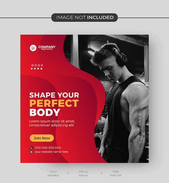 gym fitness training instagram promotional social media post banner flyer design template