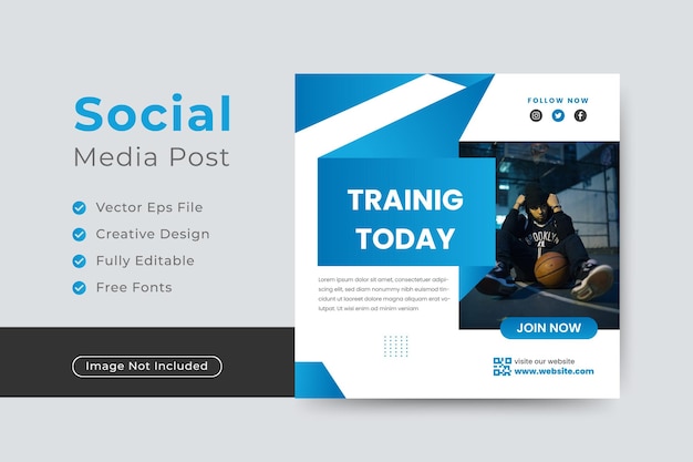 Gym fitness training social media post square banner template