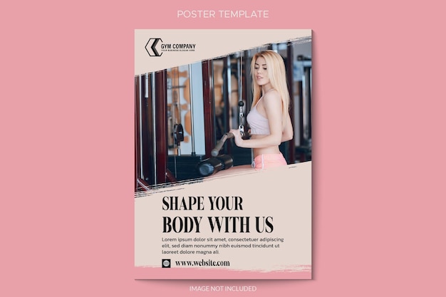 Vector gym and fitness woman advertising pink color poster template