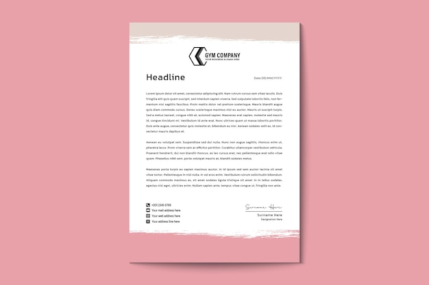 Vector gym and fitness woman pink color letterhead template