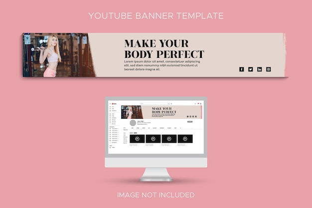 Gym and fitness woman social media YouTube channel profile banner template
