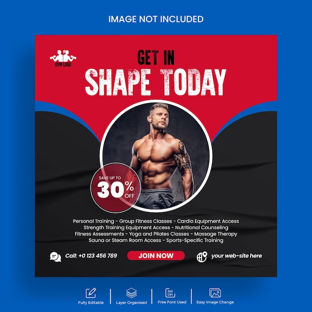 Vector gym and fitness workout instagram post or social media post banner template design