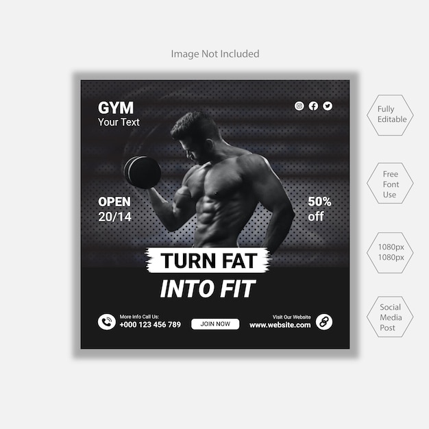 Gym and fitness workout social media post template