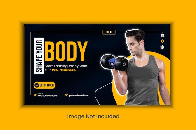 Gym fitness youtube thumbnail for fitness lifestyle or fitness web banner template