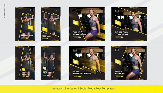 Vector gym instapost stories banner, social media post template