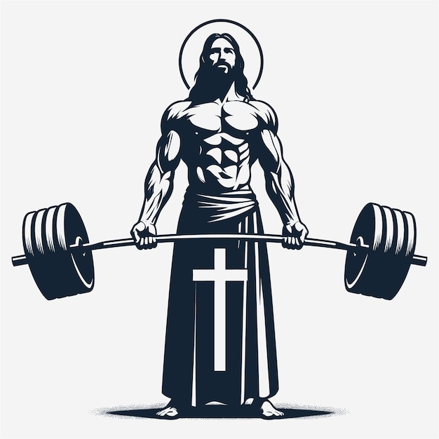 Vector gym jesus vector funny christian weightlifting fitness vector