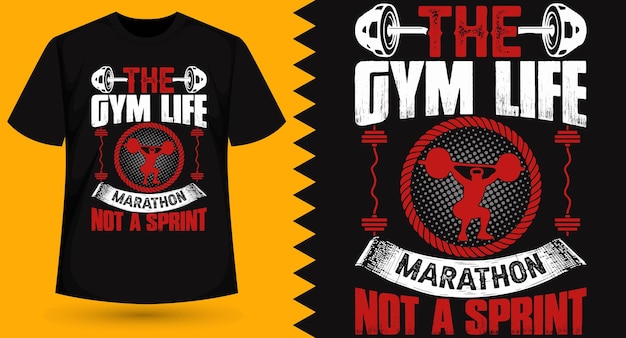 THE GYM LIFE MARATHON NOT A SPRINT Типография спортзал дизайн футболки