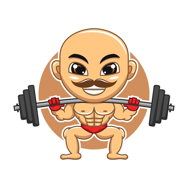 Vector gym mascot lifting dumbbells cartoon illustration