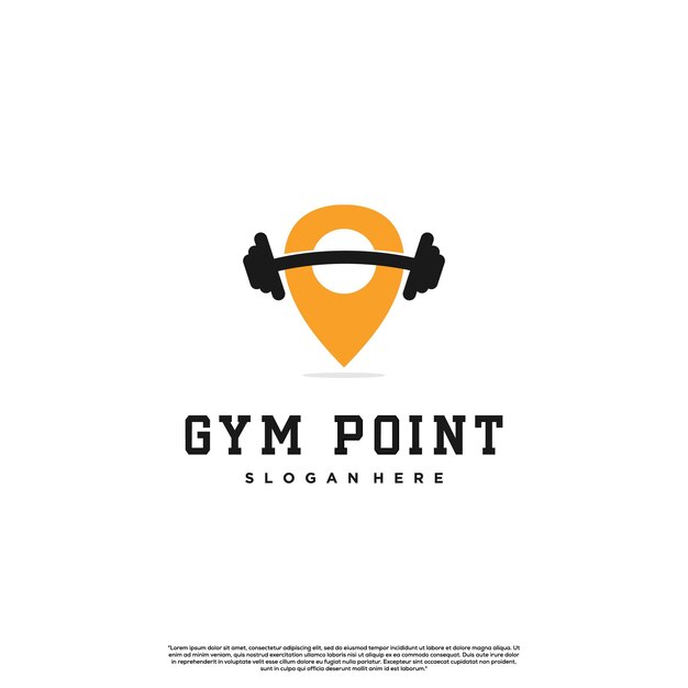 Gym point logo fitness point logo design barbell with pointer logo design concept