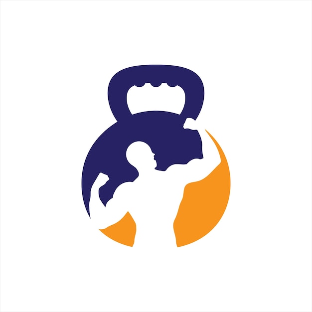 Gym power logo design idea with kettle bell and thunder symbol in negative space Fitness