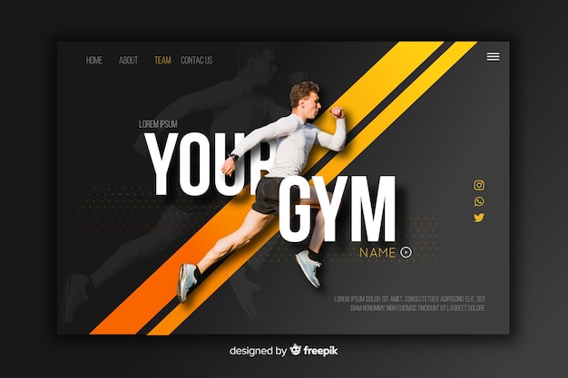 Vector gym promotion landing page with photo