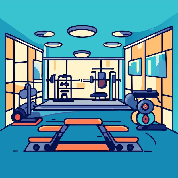 Vector gym room with gym equipment