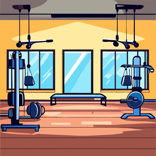 Vector gym room with gym equipment