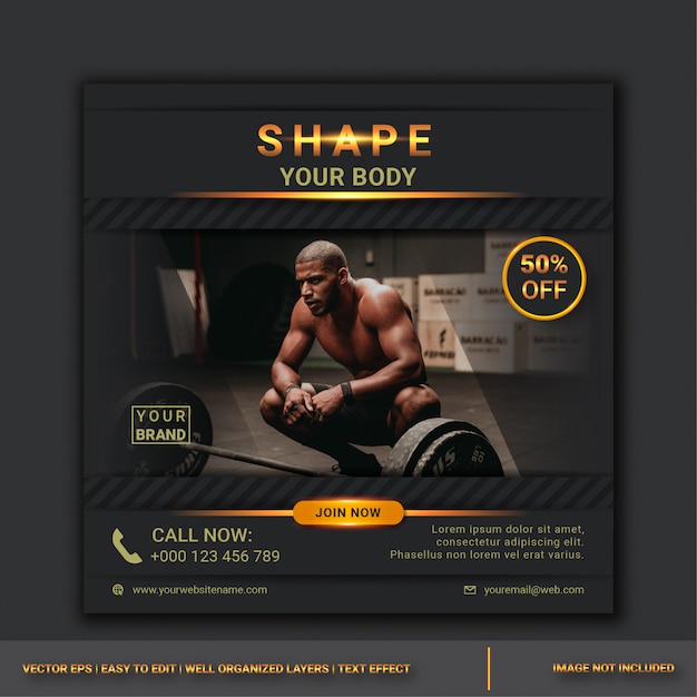 Gym sale social media post design template