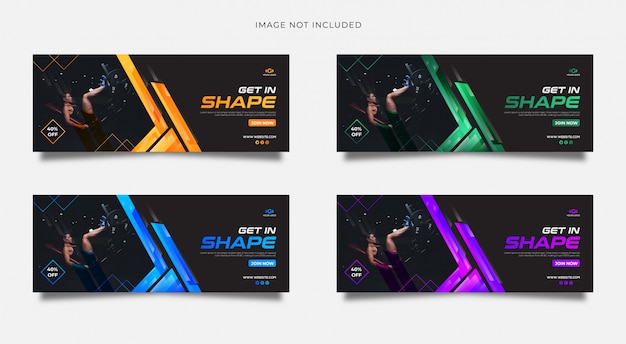 Gym social media cover template multiple gradient color