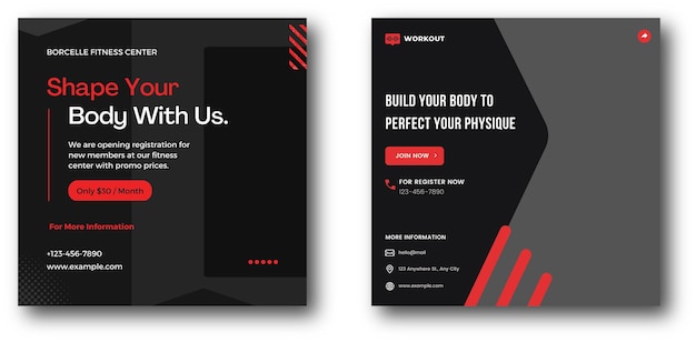 Gym social media post template design